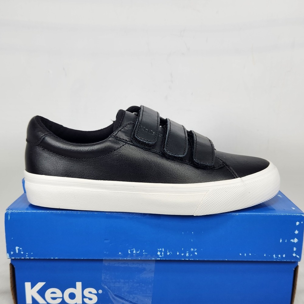 Keds Jump Kick V Sneakers Womens Size 5 Black Leather Triple Strap Low Top